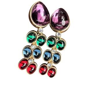 Swarovski Multicolor Crystal Cabochon Drop Earrings Whimsigoth Coquette Retro